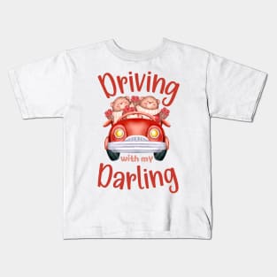 Driving with My Darling - Cute Bear Valentines Couples Red Kids T-Shirt